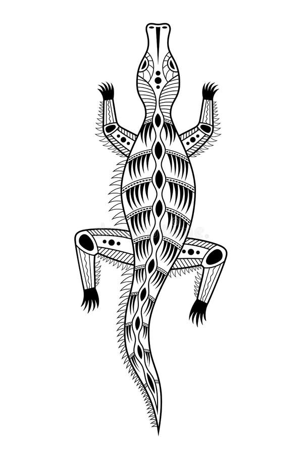 coccodrillo Stile aborigeno di arte Illustrazione di monocromio di vettore