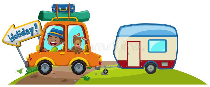Coche con equipaje y la caravana stock de ilustración Coche con equipaje y la caravana stock de ilustración