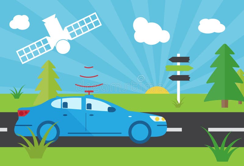 Coche de Selfdriving con el sensor de la navegación ilustración del vector Coche de Selfdriving con el sensor de la navegación ilustración del vector
