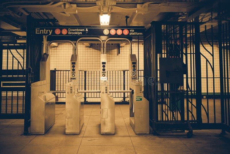 Vintage tone New York City subway turnstile. Vintage tone New York City subway turnstile