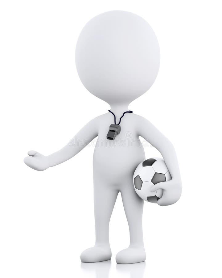 3d renderer image. White people soccer coach with soccer ball. Isolated white background. 3d renderer image. White people soccer coach with soccer ball. Isolated white background