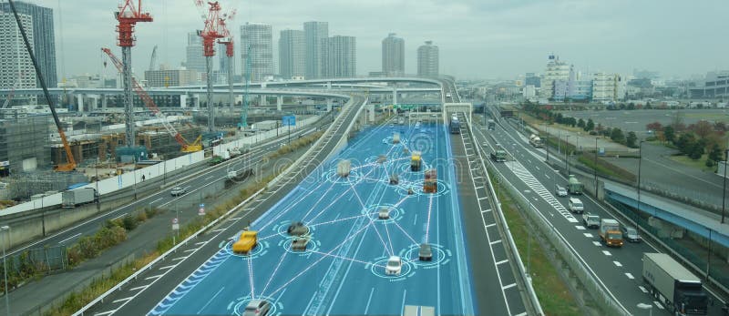 Coche Driverless automotriz elegante de Iot con la cosechadora de la inteligencia artificial con tecnología de enseñanza profunda foto de archivo