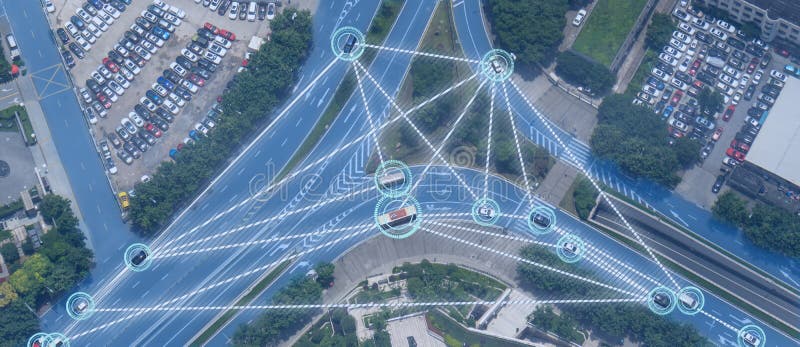 Coche Driverless automotriz elegante de Iot con la cosechadora de la inteligencia artificial con tecnología de enseñanza profunda imágenes de archivo libres de regalías