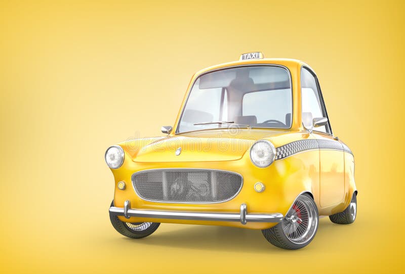 Coche retro amarillo del taxi en un fondo amarillo ilustración 3D ilustración del vector Coche retro amarillo del taxi en un fondo amarillo ilustración 3D ilustración del vector