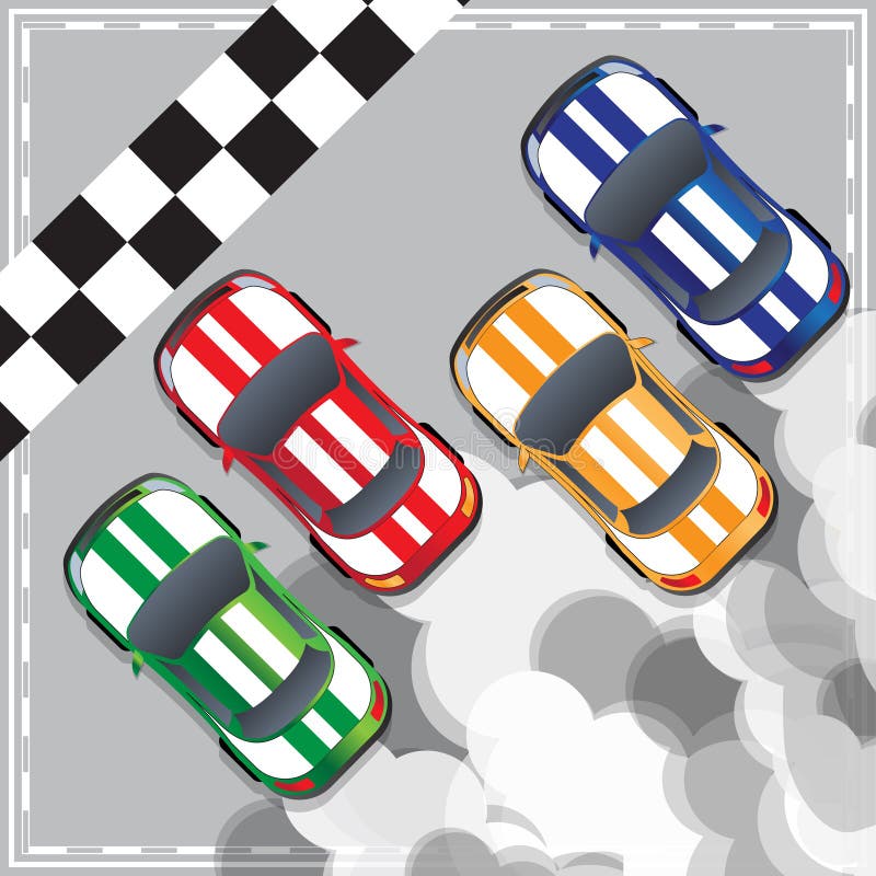 Coches de competición en la meta stock de ilustración Coches de competición en la meta stock de ilustración
