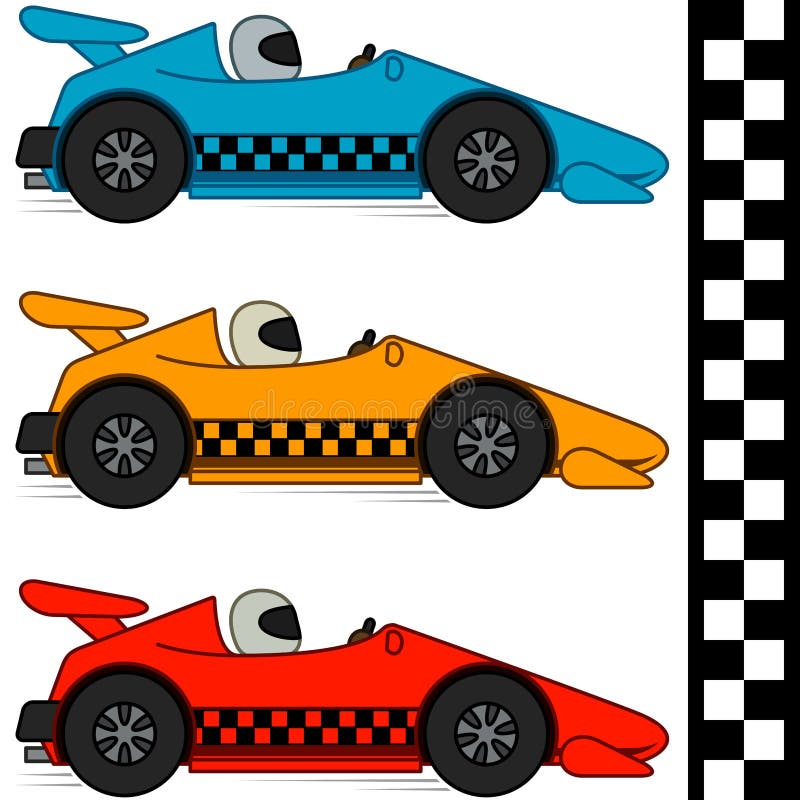 Racing cars in three different colors. Finishing line included. Isolated on white. EPS8. No gradients. Racing cars in three different colors. Finishing line included. Isolated on white. EPS8. No gradients.