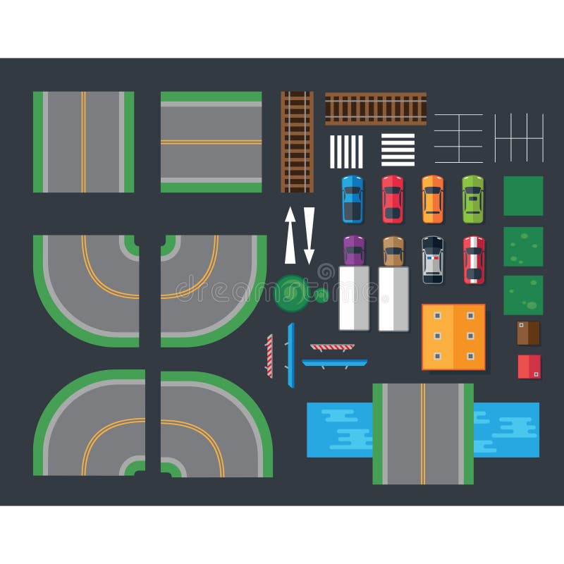Coches planos y diversas cosas para los coches Visión superior libre illustration Coches planos y diversas cosas para los coches Visión superior libre illustration