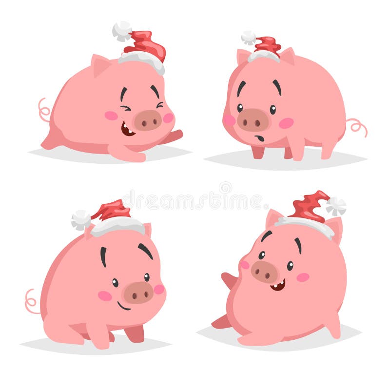 Cochinillo lindo de la historieta en los sombreros de santa fijados Símbolo chino de 2019 años Colección divertida y alegre de lo stock de ilustración Cochinillo lindo de la historieta en los sombreros de santa fijados Símbolo chino de 2019 años Colección divertida y alegre de lo stock de ilustración