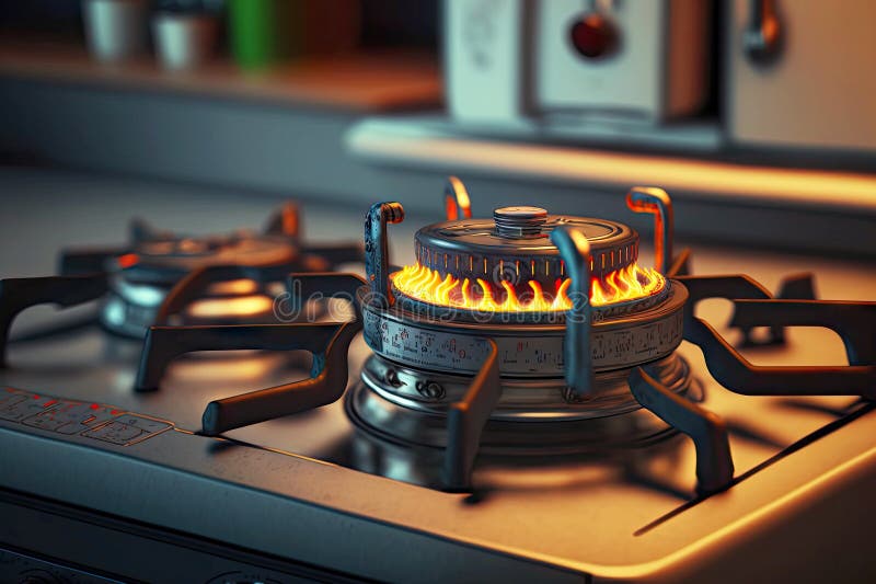 Estufa de cocina de gas encendida que funciona con propano natural