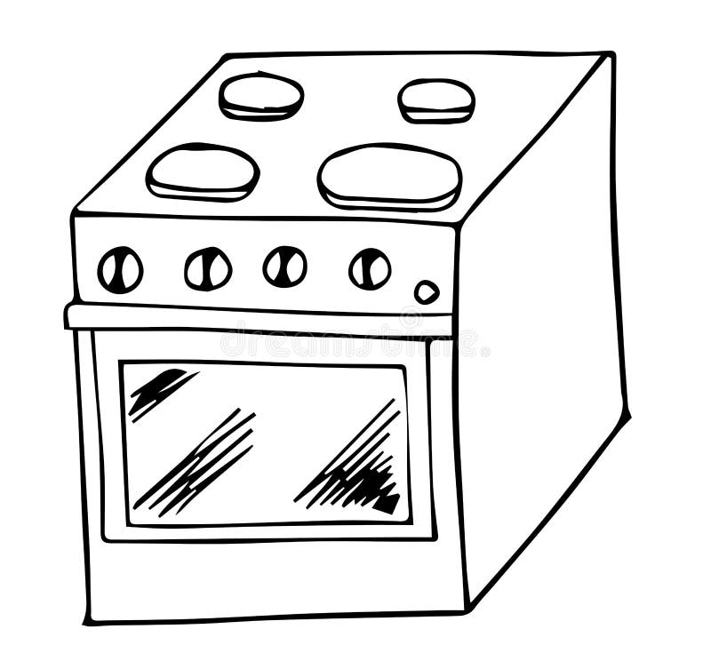 Dibujo retro de la estufa ilustración del vector. Ilustración de