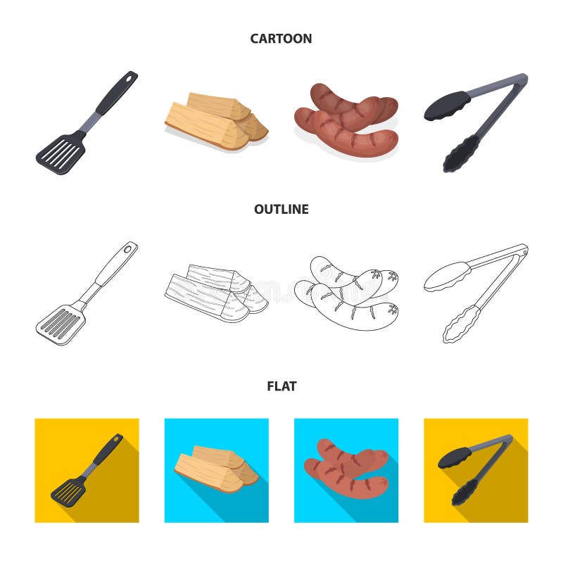 Cocina, leña, salchichas y otra de la cuchilla para la barbacoa Iconos determinados de la colección del Bbq en la historieta, esq libre illustration Cocina, leña, salchichas y otra de la cuchilla para la barbacoa Iconos determinados de la colección del Bbq en la historieta, esq libre illustration