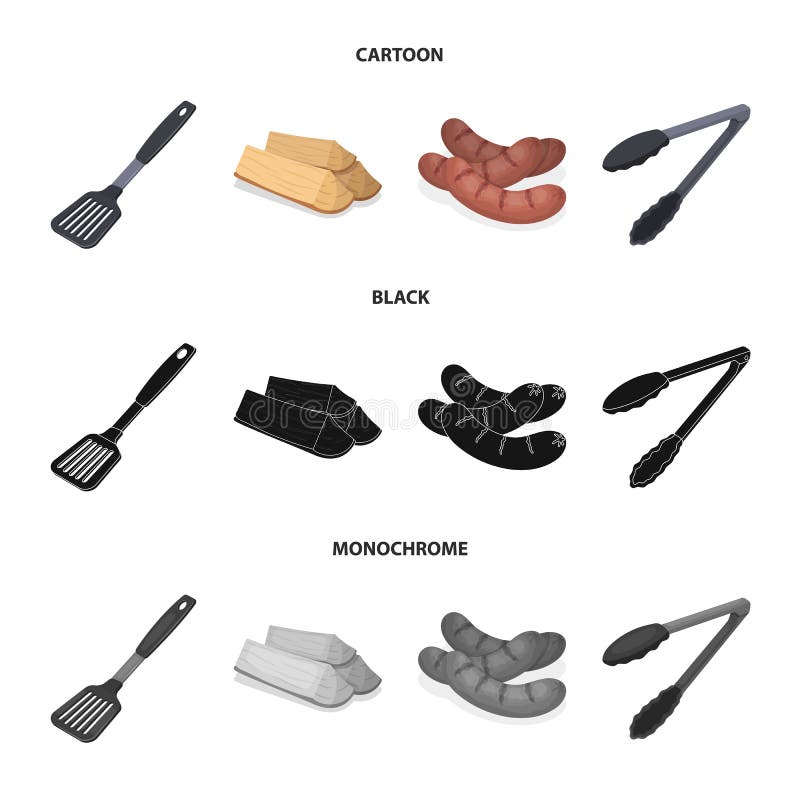 Cocina, leña, salchichas y otra de la cuchilla para la barbacoa Iconos determinados de la colección del Bbq en la historieta, neg libre illustration Cocina, leña, salchichas y otra de la cuchilla para la barbacoa Iconos determinados de la colección del Bbq en la historieta, neg libre illustration