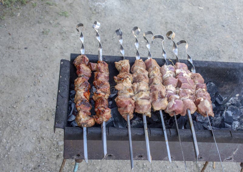 Cocinar la barbacoa en los carbones imagen de archivo Cocinar la barbacoa en los carbones imagen de archivo