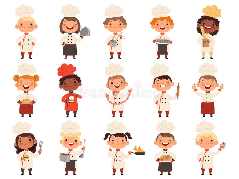Cocinar a los niños Poco niños divertidos de la risa que hacen muchachos y a muchachas del vector del cocinero de la profesión de stock de ilustración Cocinar a los niños Poco niños divertidos de la risa que hacen muchachos y a muchachas del vector del cocinero de la profesión de stock de ilustración