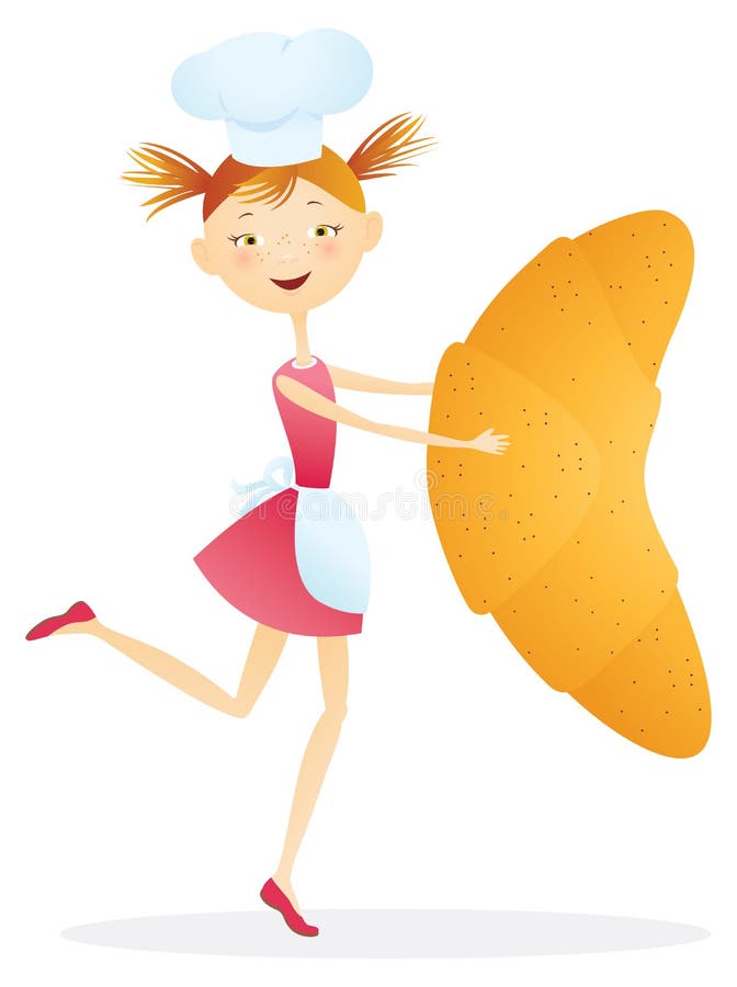 Cocinero de la muchacha con los croissants ilustración del vector Cocinero de la muchacha con los croissants ilustración del vector