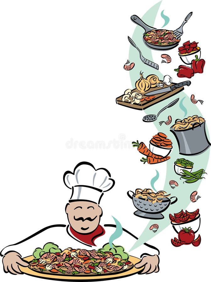 Cocinero y sus herramientas ilustración del vector Cocinero y sus herramientas ilustración del vector