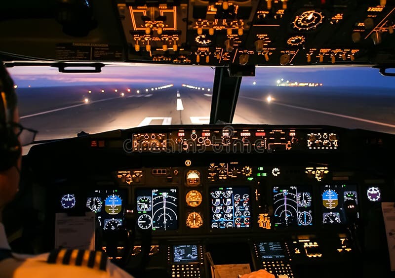 Cockpit of a passenger plane. View from the cockpit during stock photos Cockpit of a passenger plane. View from the cockpit during stock photos