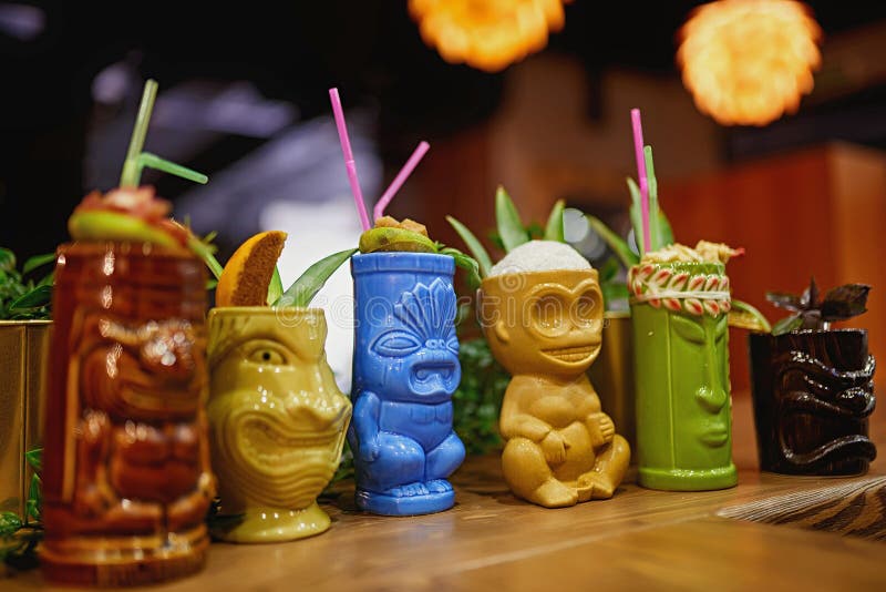 Tiki Cocktail blur background stock photos Tiki Cocktail blur background stock photos