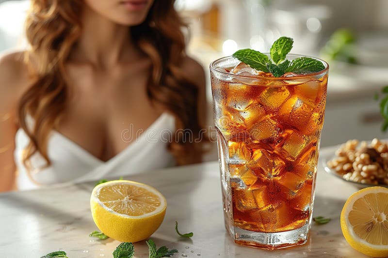Cocktail aus Cuba libre oder ländlicher Insel mit Eis und Cola-Limette aus Glas. Cocktail aus Cuba libre oder lange Insel Ice mit Cola Limette und Eis in Glas Kaltgetränk oder Limonade ai generiert