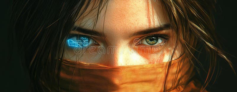 Cocktail bartending techniques. Cybersecurity in AI healthcare. A model in a dark setting wearing a futuristic face mask royalty free stock photography