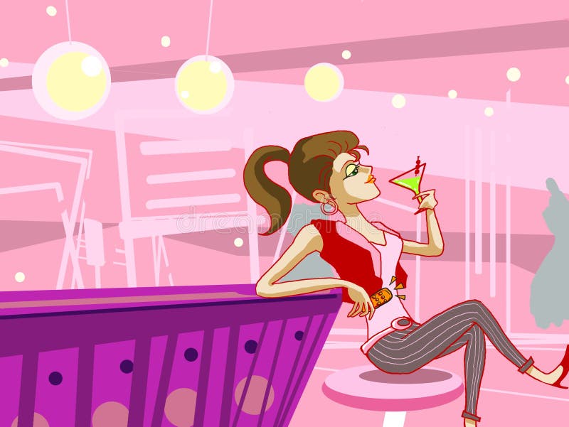 cocktail bevente della ragazza nell'illustrazione del randello di notte illustrazione vettoriale cocktail bevente della ragazza nell'illustrazione del randello di notte illustrazione vettoriale