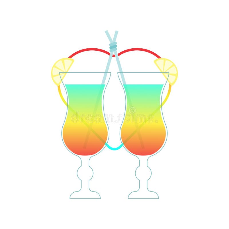 Cocktail bevete due bicchieri di icona a base di cuore amanti un esotico cocktail estivo rinfrescante con amore al limone sulla sp royalty illustrazione gratis
