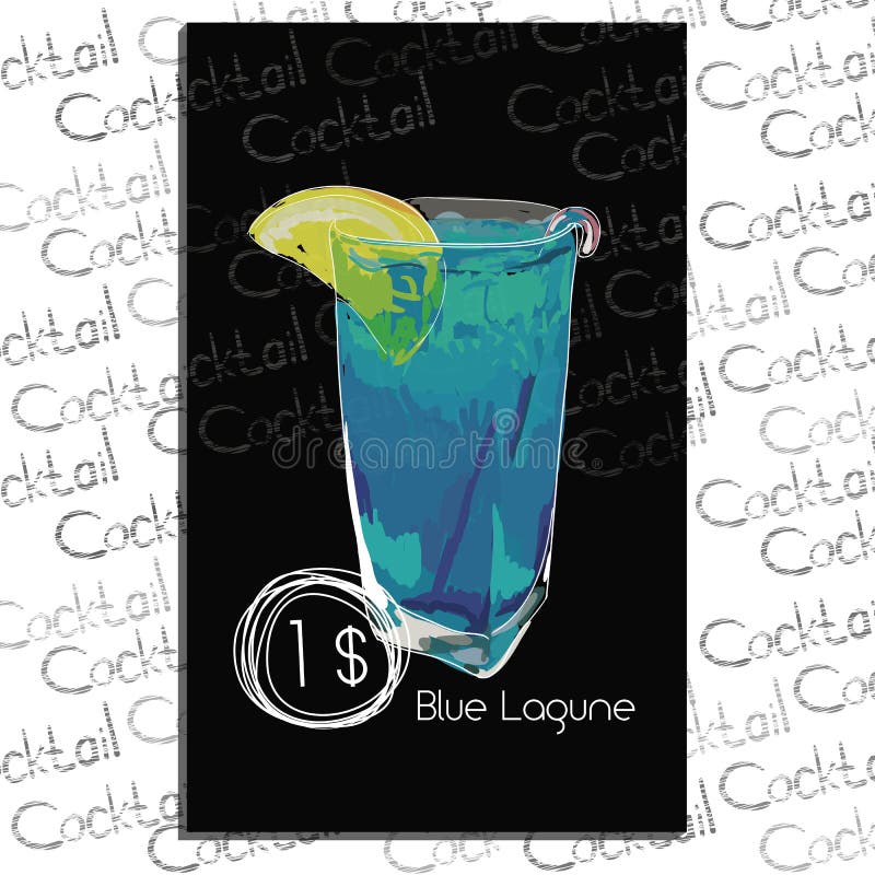 Cocktail Blue Lagune with price on chalk board. Template element for cocktail menu. vector illustration Cocktail Blue Lagune with price on chalk board. Template element for cocktail menu. vector illustration