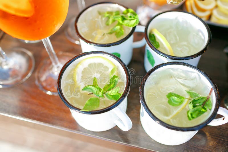 Cocktail del mulo di Mosca con il limone, la menta ed il cetriolo fotografie stock libere da diritti Cocktail del mulo di Mosca con il limone, la menta ed il cetriolo fotografie stock libere da diritti