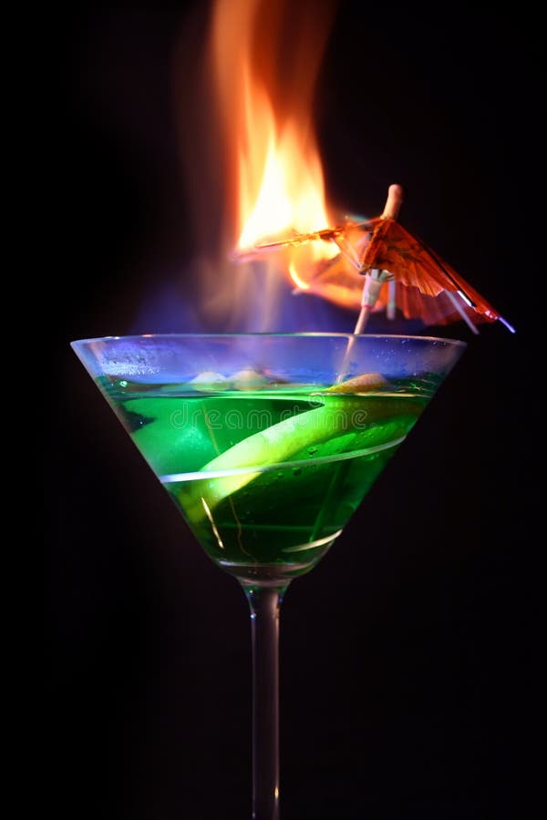 Grab one martini glass, add sugar and lime, fill with your favourite alcohol, include a cocktail umbrella, turn out the lights and ignite! One flaming cocktail. Grab one martini glass, add sugar and lime, fill with your favourite alcohol, include a cocktail umbrella, turn out the lights and ignite! One flaming cocktail.