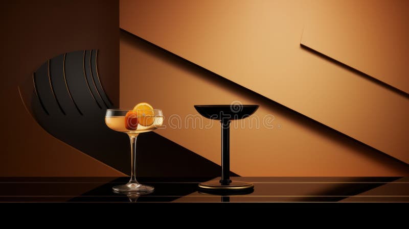 A cocktail glass and a drink on the table, AI