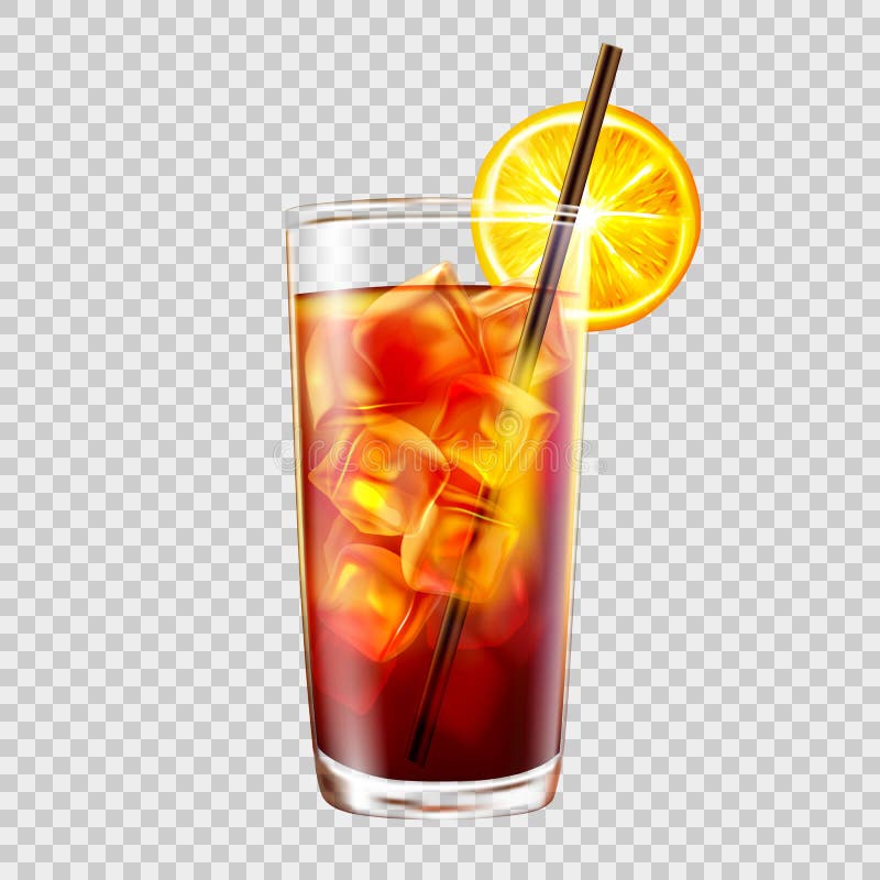 Cocktail in a glass with a straw on the background of transparency, long island iced tea
