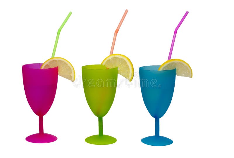 Cocktail Glasses with Straw and Lemons Stock Image Image of beverage