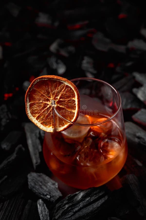 Cocktail with Ice and Dried Orange Slice Stock Image Image of bourbon