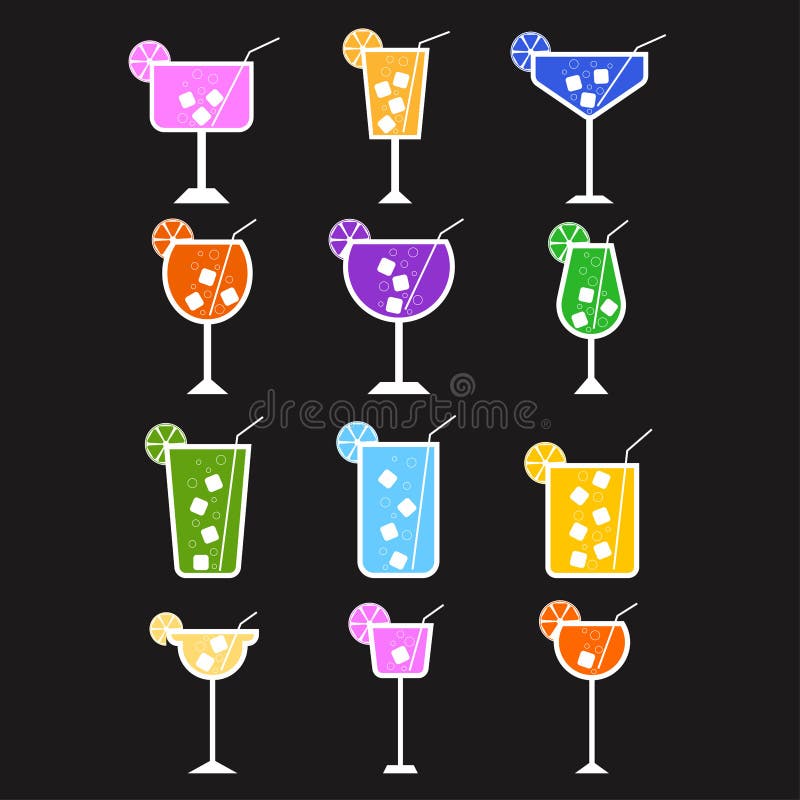 Cocktail-Icon. Isolierte Symbole Für Alkoholgetränk in Flacher Form. Symbol  Für Bunte Cocktails. Alkoholbrillen-Sammlung Vektor Abbildung -  Illustration von getränk, partei: 250396275