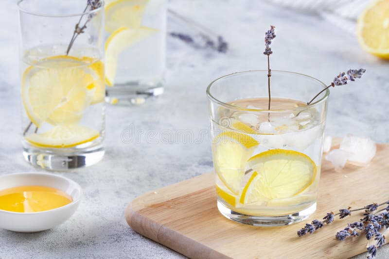 Cocktail with Lemon, Lavender and Honey Stock Image Image of