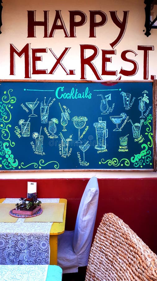 Cocktail Menu Outside a Restaurant in Nerja Andalucia Spain Editorial