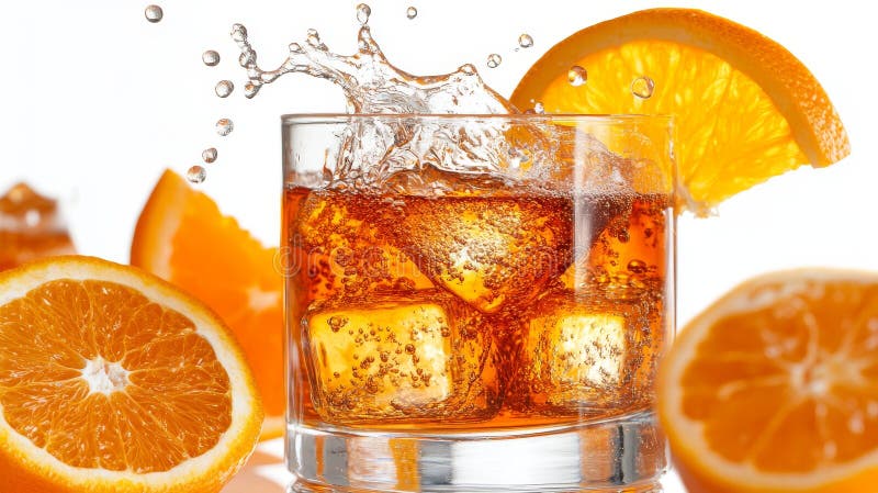 Cocktail Mixing Techniques Idea. Cool Fizzy Drink with Ice and Lemon Splash in Transparent Glass royalty free stock photo