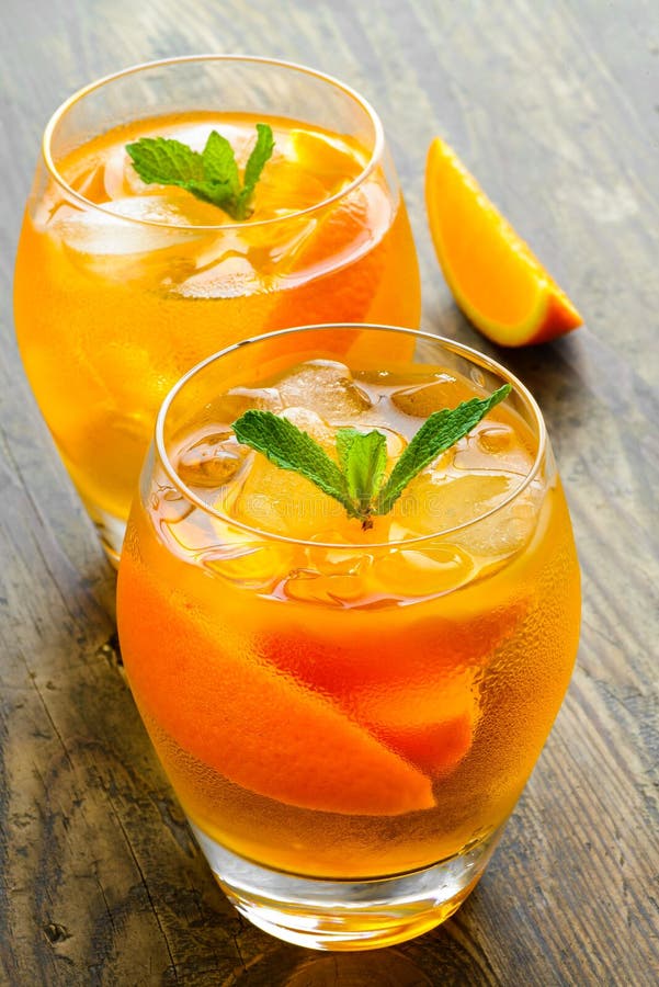Cocktail. Orange Juice with Mint and Ice Rustic Stock Photo Image of