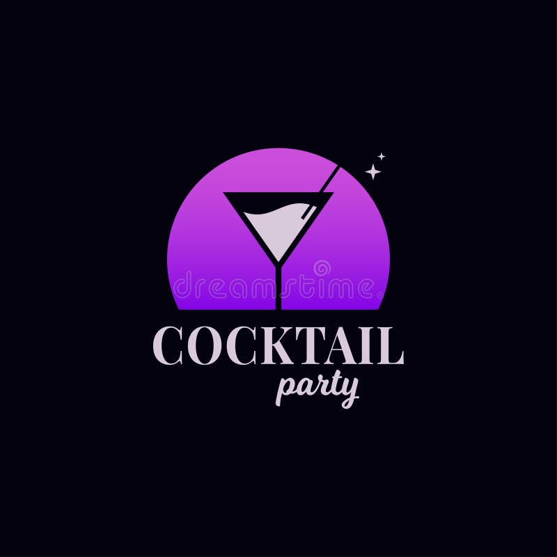 Cocktail party logo. Martini glass on black background 8 eps. Juice splash logo vectors