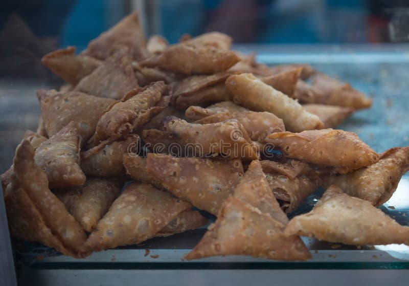 Cocktail Samosas - Indian Deep Fried Snack on Street Stock Photo