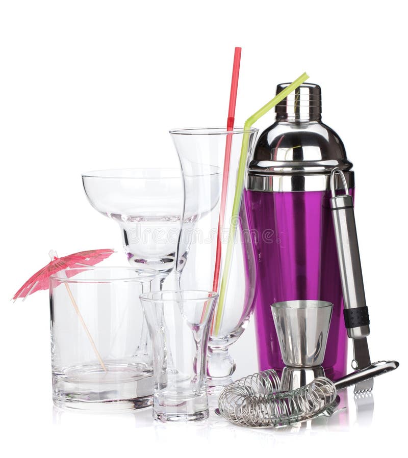 Cocktail Shaker, Glasses, Utensils and Lime Stock Image Image of