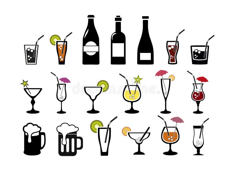 cocktail Wein Bier Alkoholiker und alkoholfreie Getränke Ikonen eingestellt vektor abbildung cocktail Wein Bier Alkoholiker und alkoholfreie Getränke Ikonen eingestellt vektor abbildung
