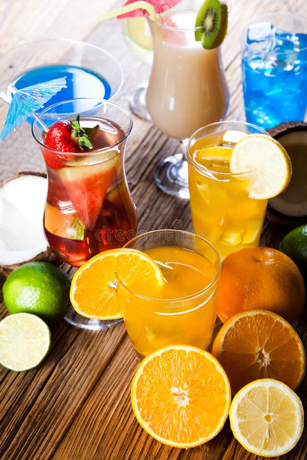Cocktails, Alcohol Drinks with Fruits Stock Image Image of fruits