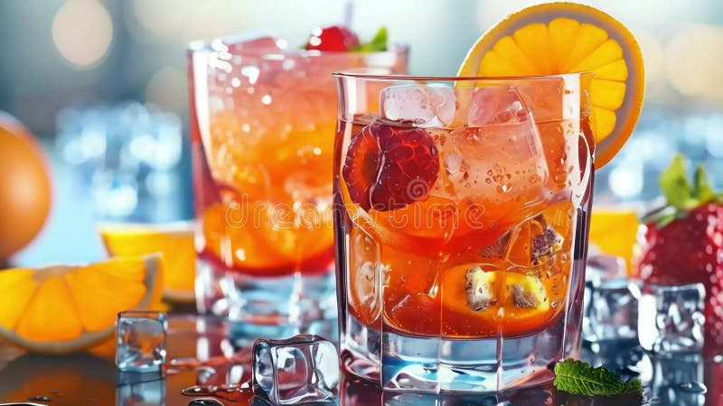 Cocktails d'été rafraîchissants avec des tranches d'orange glacé framboises et menthe illustration libre de droits