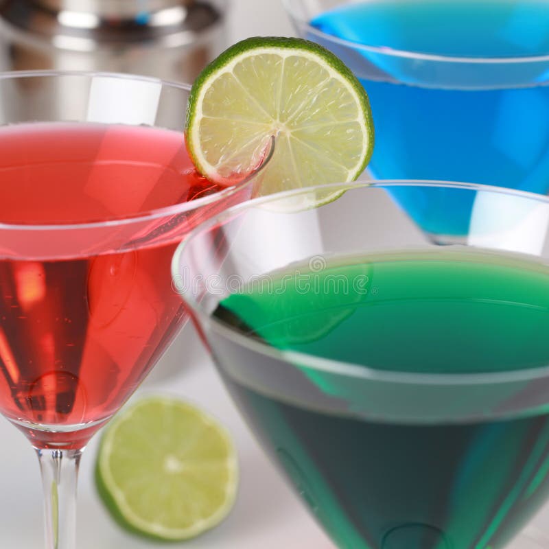 Colorful Cocktails in Martini Glasses in a Bar Stock Image Image of