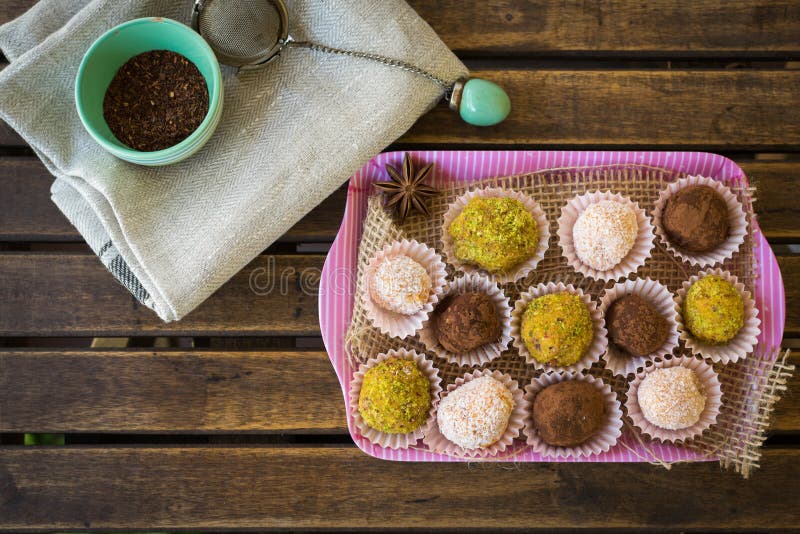 Cocoa balls in a tray royalty free stock photos Cocoa balls in a tray royalty free stock photos