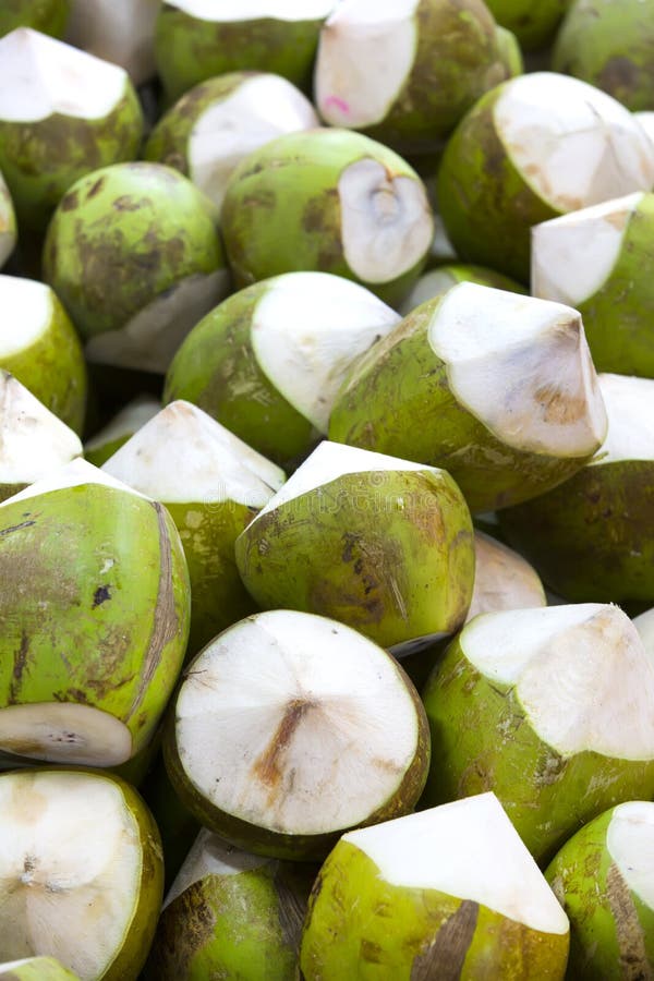 Coconut. Market, pile.