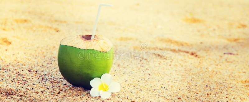 Coconut on a Beach Cocktail. Selective Focus Stock Photo Image of