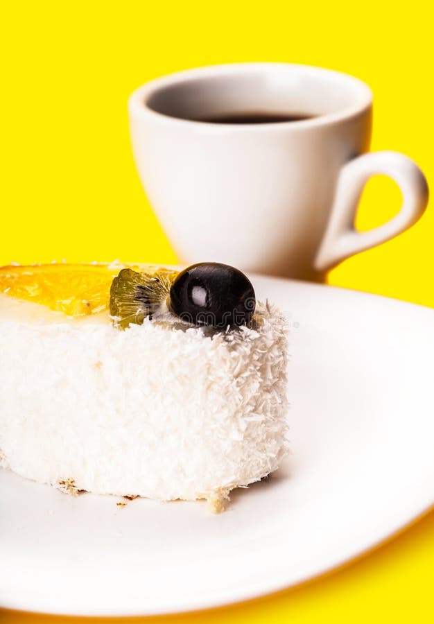 Coconut of cake and coffee cup