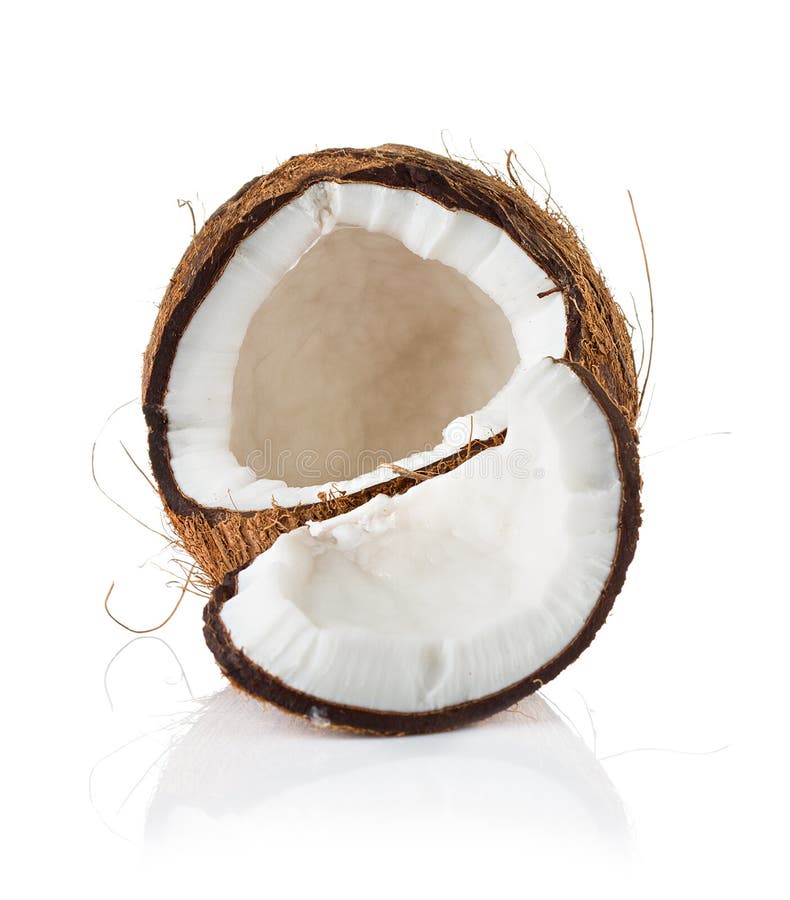 Coconut Cut in Half on White Stock Image Image of delicious, round